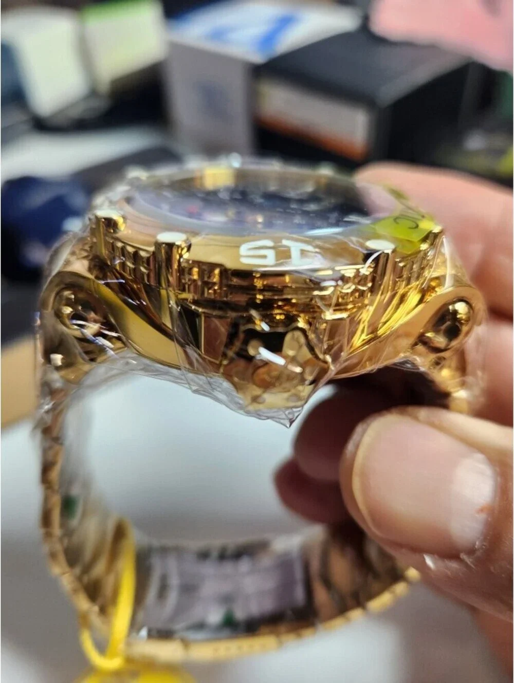 Invicta Men's Automatic Gold Tone Wristwatch with Black Dial and Moon Phase